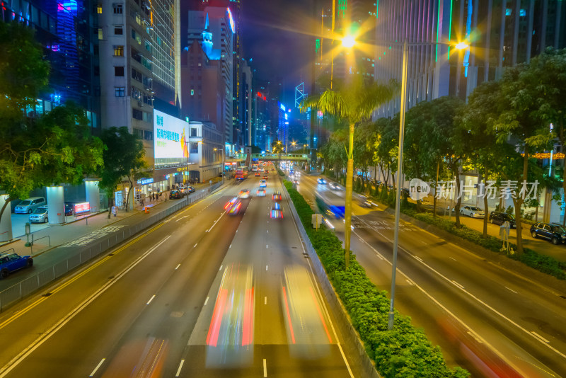 香港中环城市中心道路公路夜景灯光