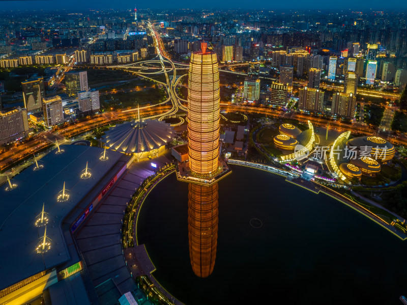 郑东新区CBD城市风光天际线夜景航拍视角