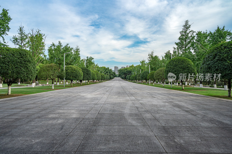 重庆渝北中央公园空旷的地面广场和树木背景