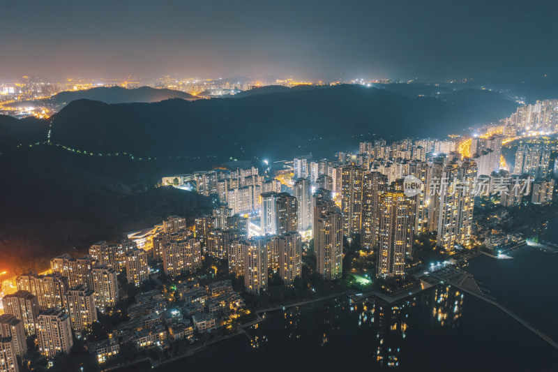 湖南长沙岳麓区居住区夜景航拍