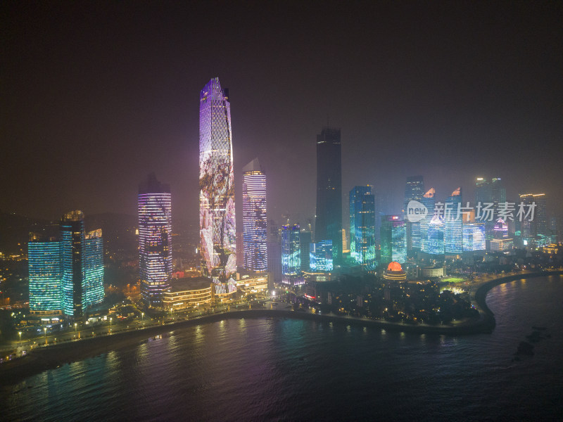 青岛五四广场海滨城市夜景高楼风光