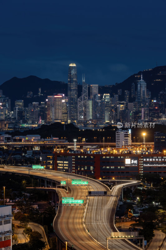 香港维多利亚港CBD中环夜景繁华都市