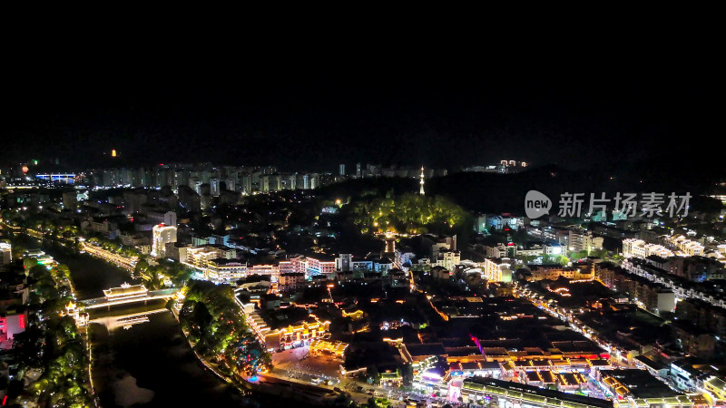 福建泰宁古城夜景灯光航拍