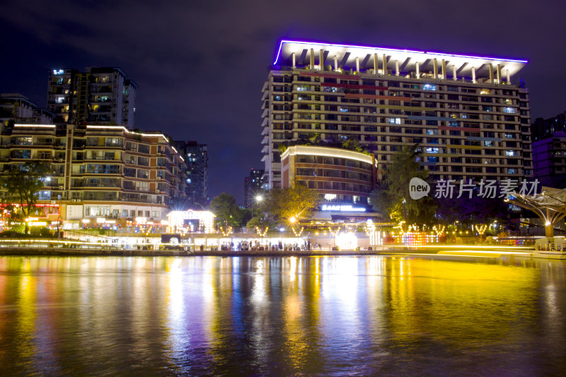 城市夜景建筑府河廊桥