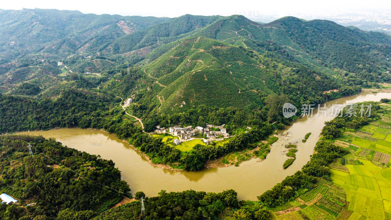 航拍  山川河流 乡村振兴