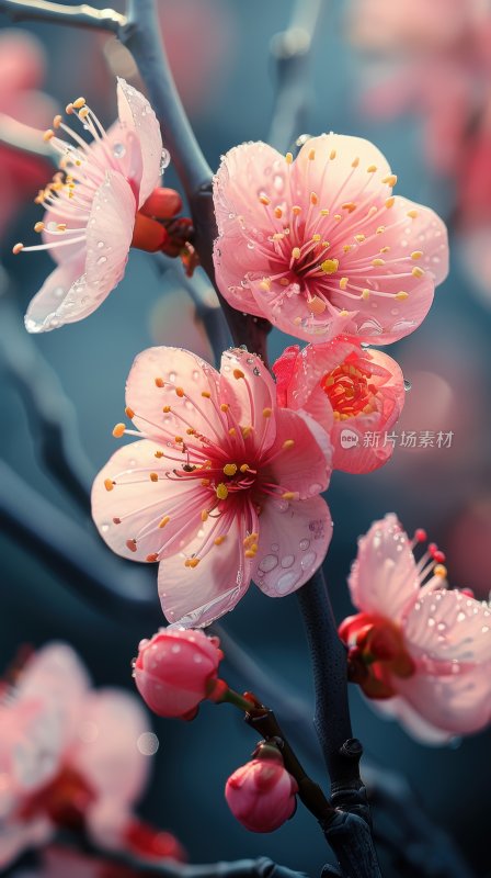 春日桃花盛开浪漫花朵清新花海背景