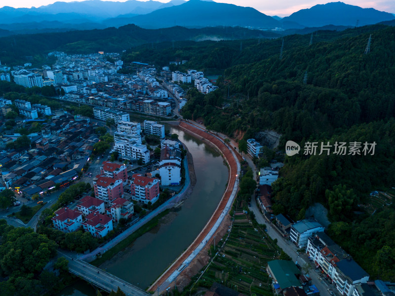 福建泰宁晚霞城市风光航拍图