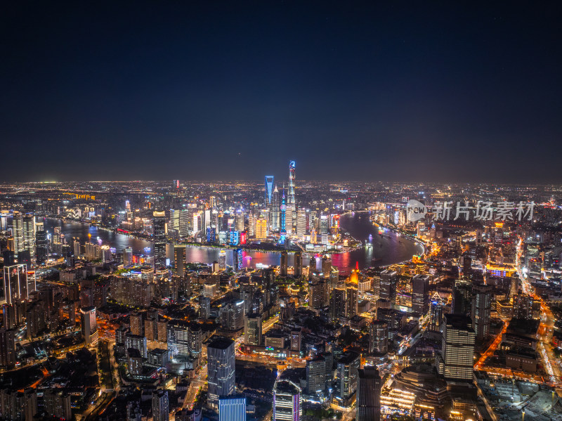 航拍上海现代都市摩天大楼陆家嘴外滩夜景