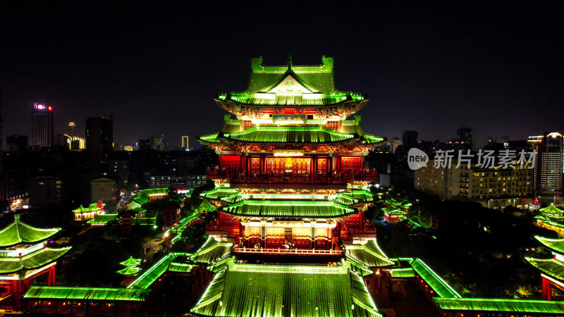 江西南昌滕王阁夜景灯光航拍