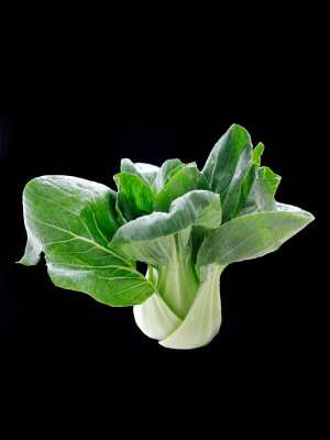黑色背景上，绿色有机蔬菜青菜的特写