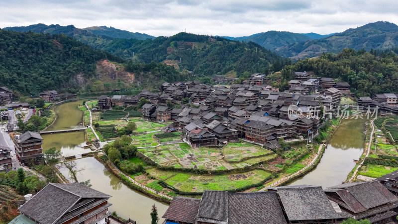 柳州三江程阳八寨景区航拍图