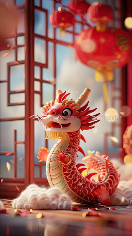 新春龙年海报背景，可爱的中国龙形象