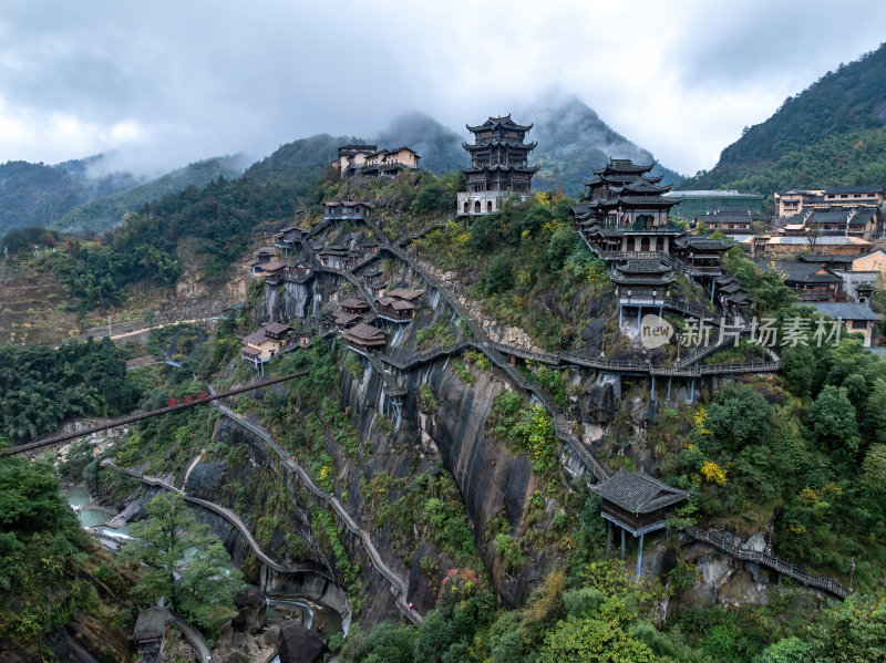 江西上饶网红景点望仙谷仙境云雾缭绕航拍