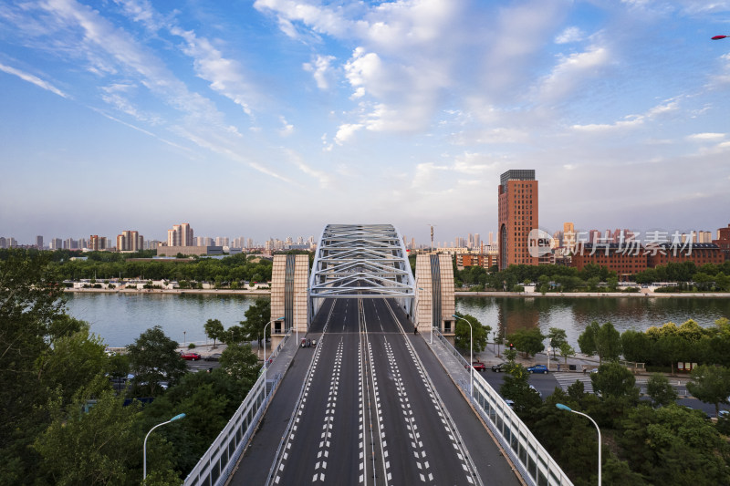 天津海河风景线国泰桥城市建筑日落夜景航拍