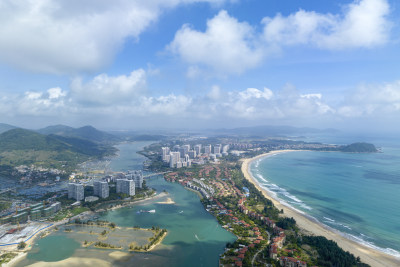 海南神州半岛海滨城市鸟瞰风光