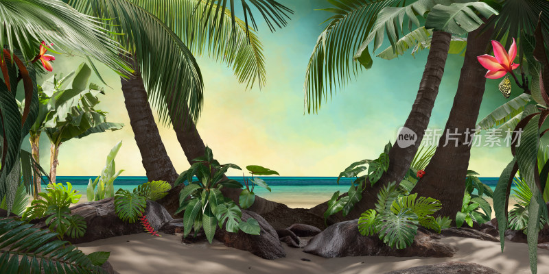 热带海滩椰林自然风光