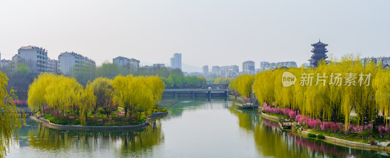 青州南阳河风景区宋城春天风景