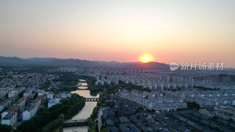 航拍山东潍坊青州古城夕阳晚霞