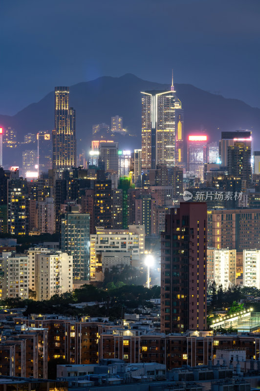 香港维多利亚港CBD中环日落夜景繁华都市