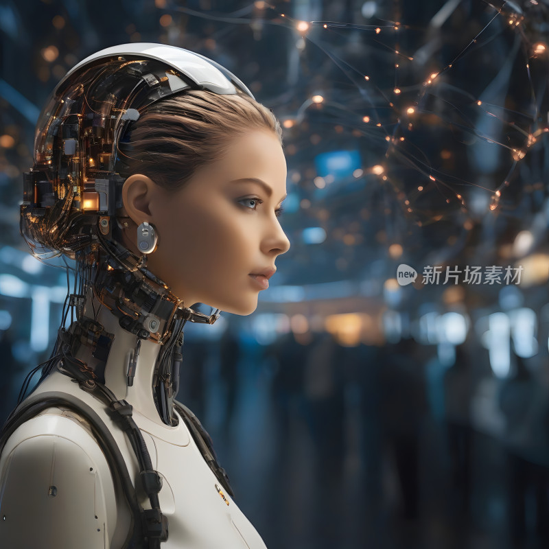 未来科幻机器人AI客服智能概念背景