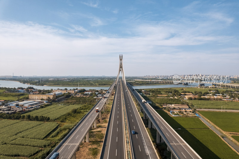 天津海河滨海大桥道路交通城市风光航拍