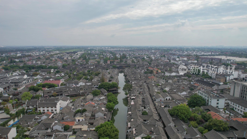 航拍浙江西塘古镇西塘水乡5A景区