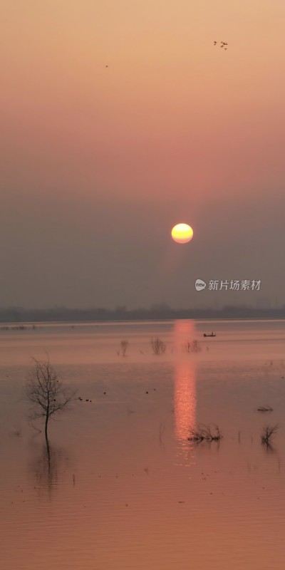 湖面落日景象