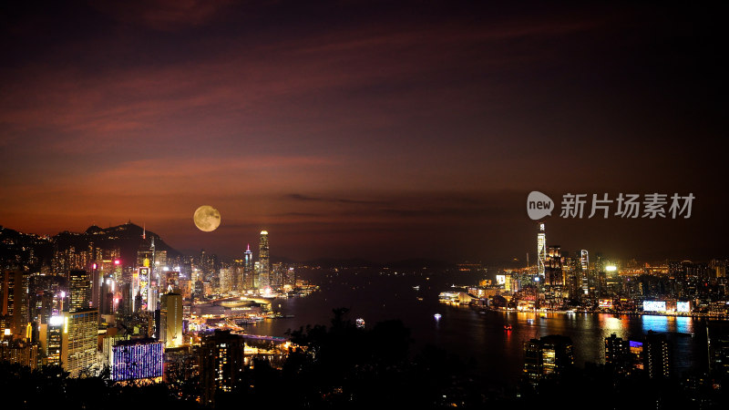 香港中秋月亮城市照片摄影太平山上赏月夜景