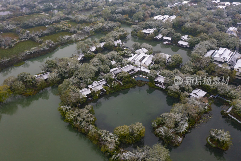 杭州西溪湿地公园雪景风光航拍