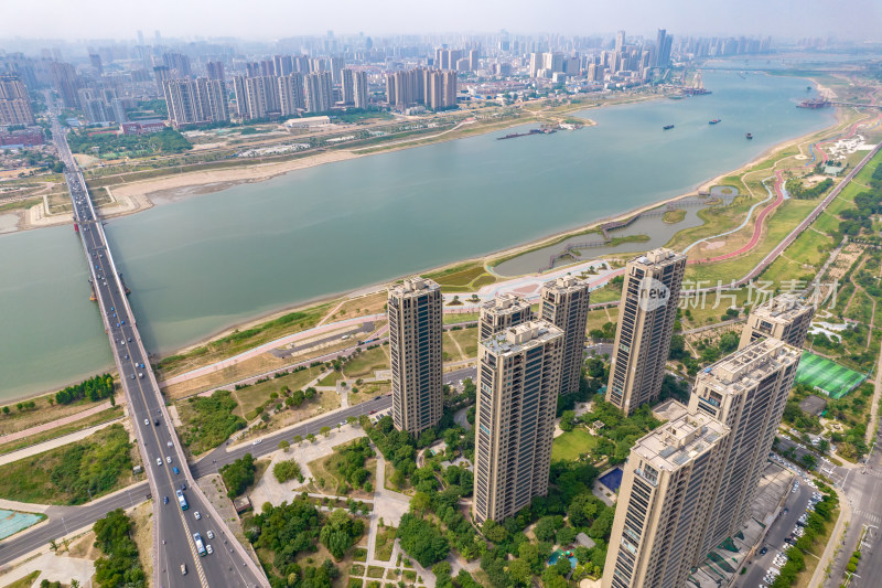 安徽蚌埠淮河两岸高楼建筑航拍图