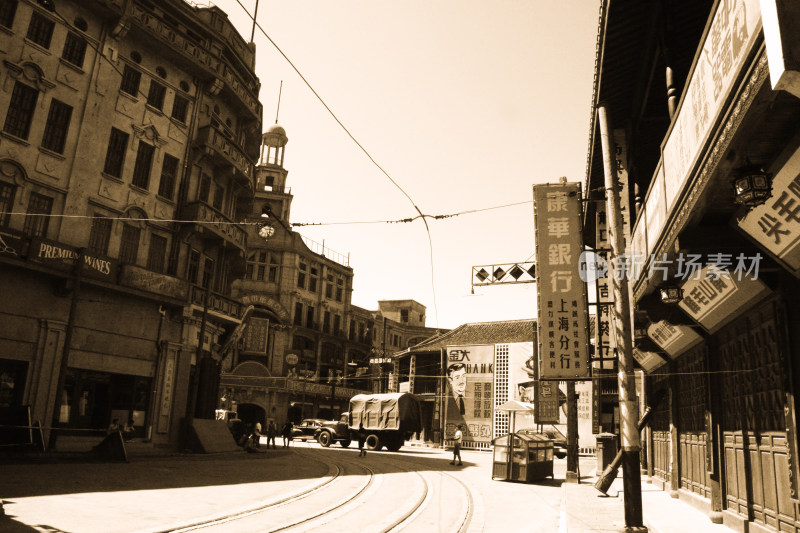 老上海街景复古照片