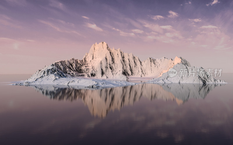 夕阳下的雪山 3D渲染