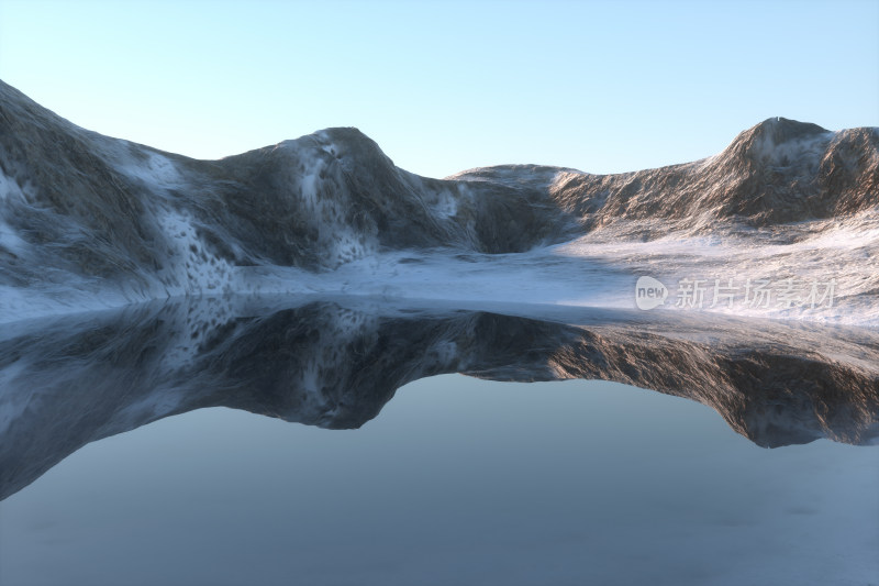 雪山与湖泊自然风光 3D渲染
