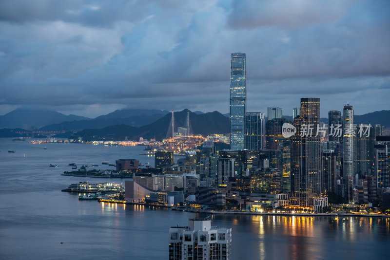 香港维多利亚港CBD中环夜景日出繁华都市