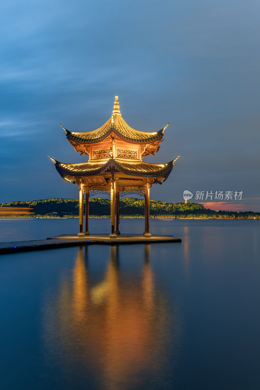 杭州西湖集贤亭火烧云晚霞夜景