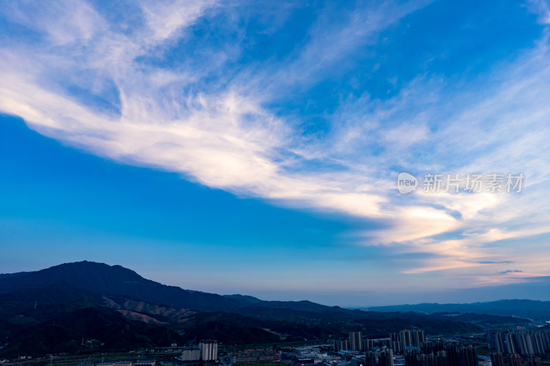 怀化晚霞夜幕降临航拍图