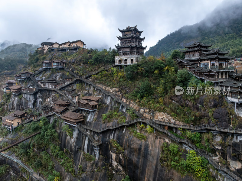 江西上饶网红景点望仙谷仙境云雾缭绕航拍