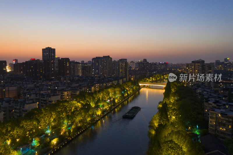杭州拱墅区武林门大运河夜景航拍