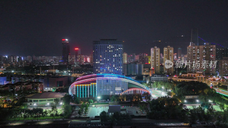 甘肃兰州金雁黄河大桥夜景航拍