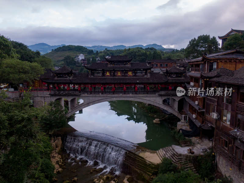 航拍湖南湘西芙蓉镇土王桥