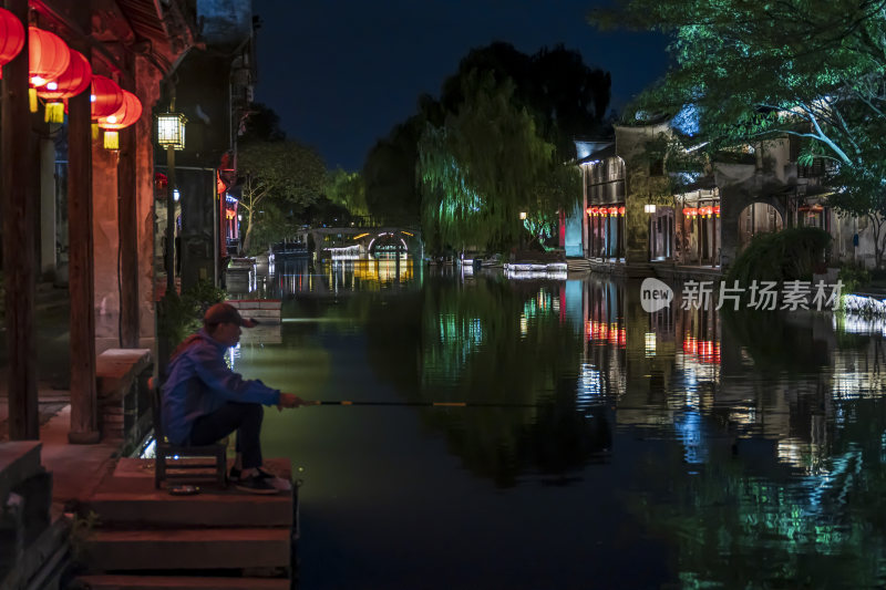 浙江湖州南浔古镇水乡百间楼夜景