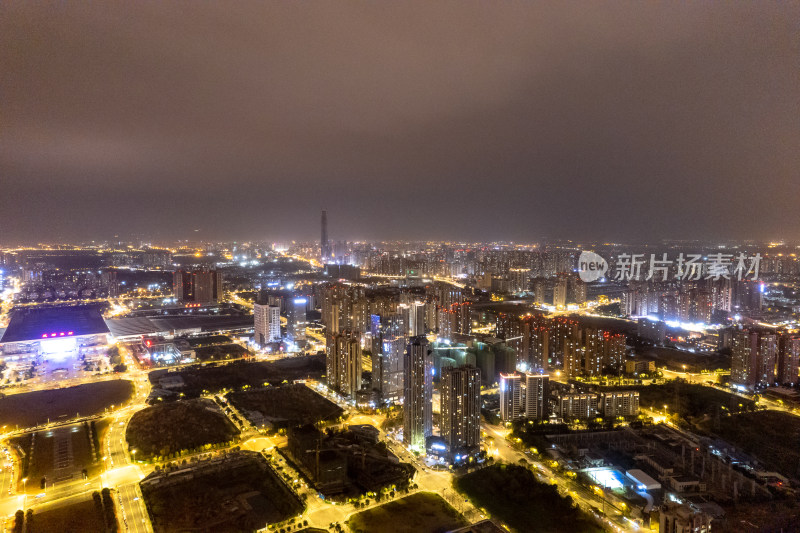 航拍四川成都城市夜景交通灯光