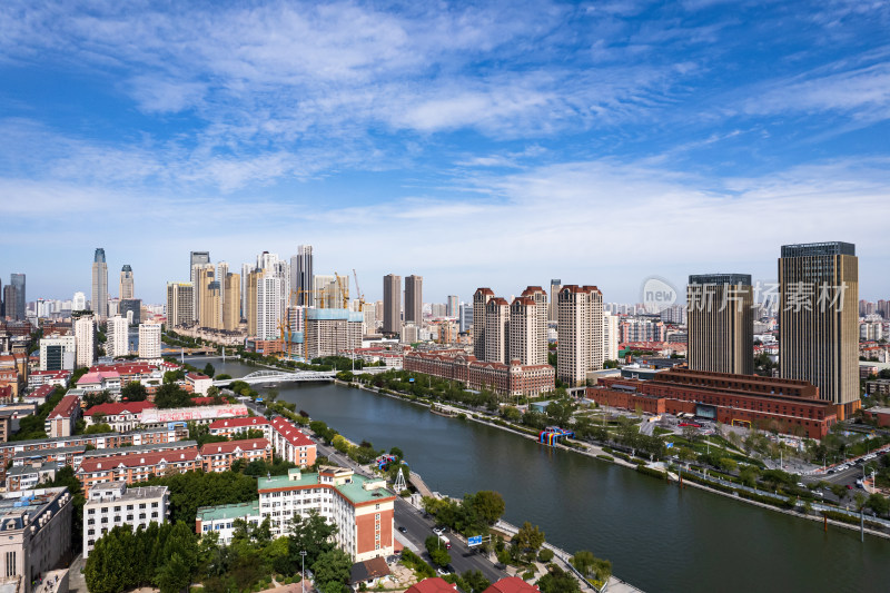 天津海河风景线小白楼商圈城市建筑风光航拍