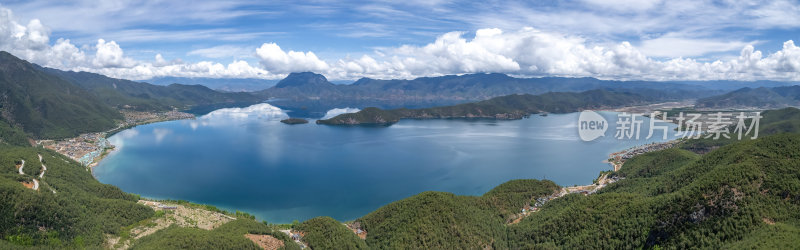 云南丽江泸沽湖摩梭族美景高空航拍