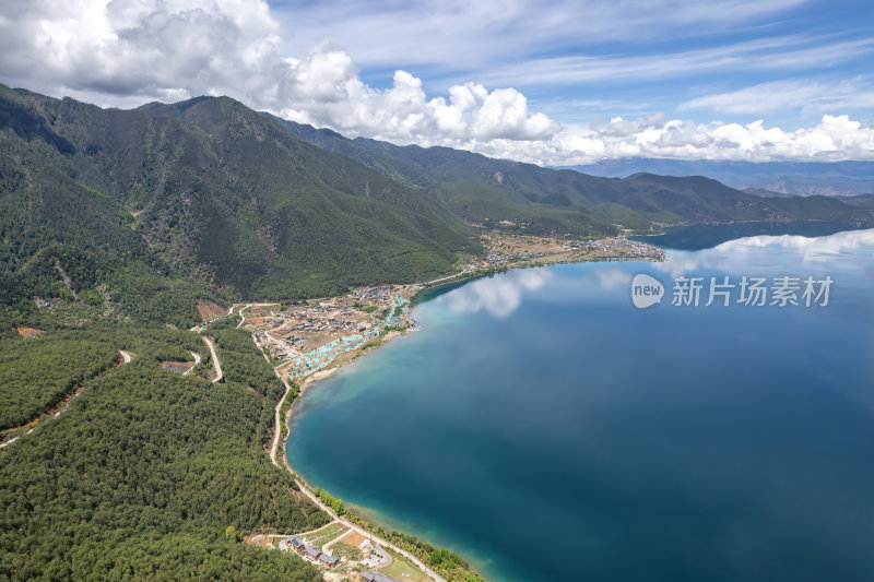 云南丽江泸沽湖摩梭族美景高空航拍