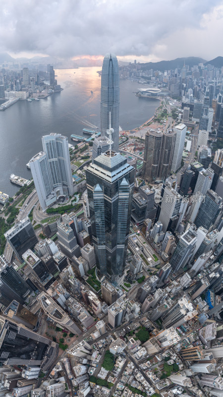 香港维多利亚港CBD中环夜景日出高空航拍