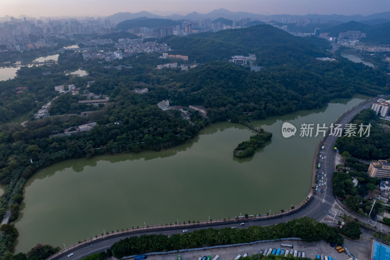 广东惠州城市清晨日出航拍摄图