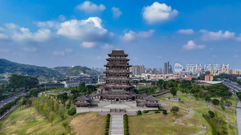 四川宜宾宜宾东楼地标建筑航拍图