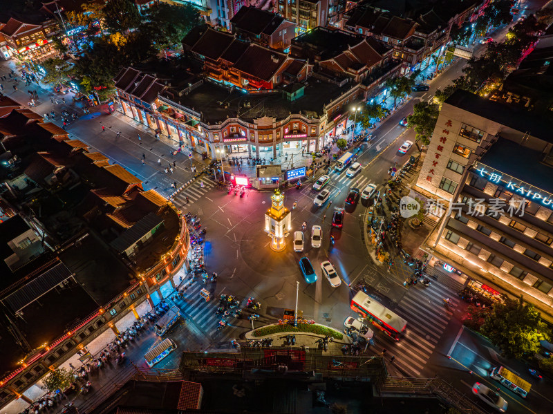 福建泉州钟楼夜景航拍城市地标