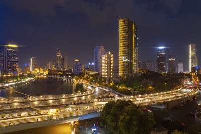 天津海河津湾金融中心城市建筑夜景航拍